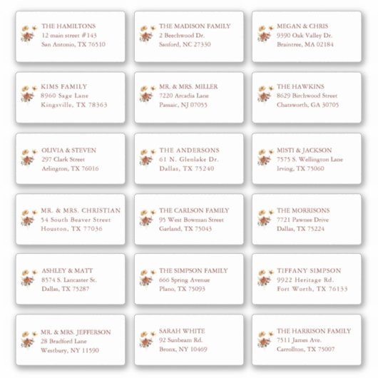 秋フローラ結婚のゲスト受信者名アドレス シール (正面)