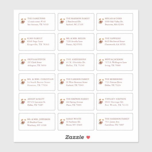 秋フローラ結婚のゲスト受信者名アドレス シール (シート)