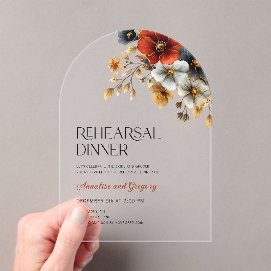秋フローラ結婚のリハーサルディナー アクリル招待状 (インサイチュ (ポータブル))