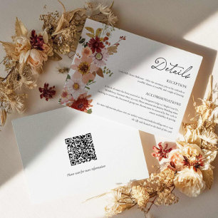 秋フローラ結婚の詳細カードとQRコード エンクロージャーカード