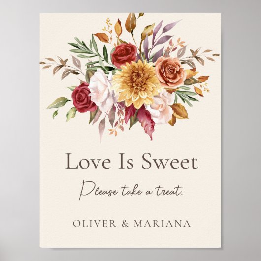 秋フローラ結婚アイボリーの愛は甘いサイン ポスター (正面)