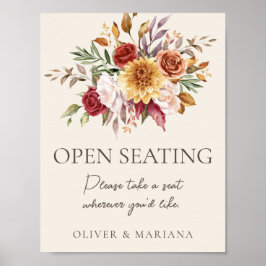 秋フローラ結婚アイボリーの開席標識 ポスター