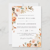 秋フローラ結婚式招待状ピーチオレンジモダン 招待状 (正面)