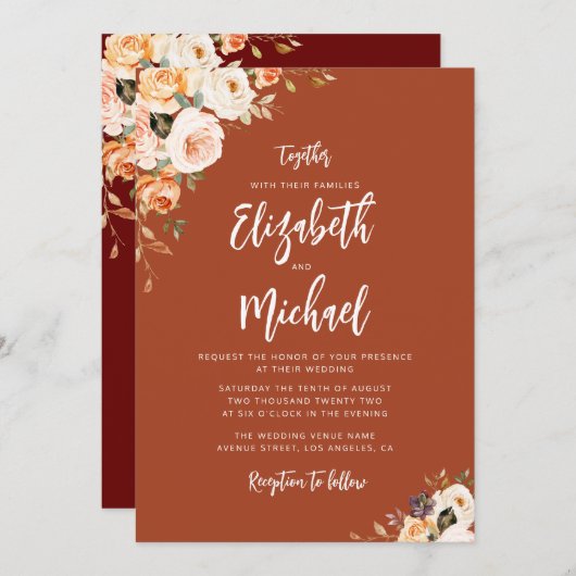 秋フローラ結婚式招待状 招待状 (正面/裏面)