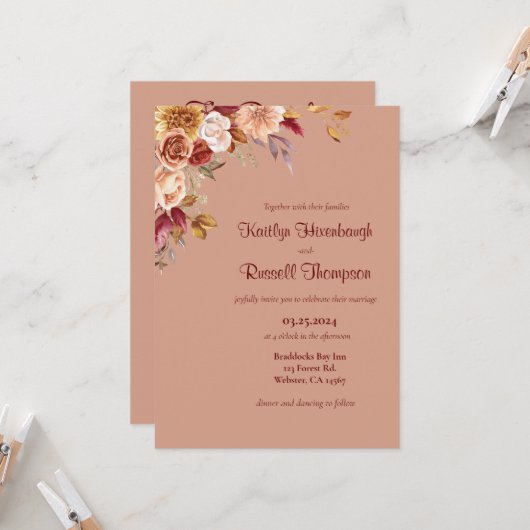 秋フローラ結婚式招待状 招待状 (正面/裏面インサイチュ)