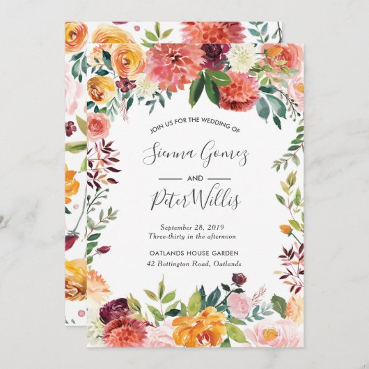 秋フローラ結婚式招待状 招待状 (正面/裏面)