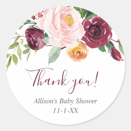 秋フローラ赤面ピンクブルゴーニュ感謝していーお願い ラウンドシール (正面)