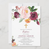 秋フローラ赤面ピンクブルゴーニュ洗礼 招待状 (正面)