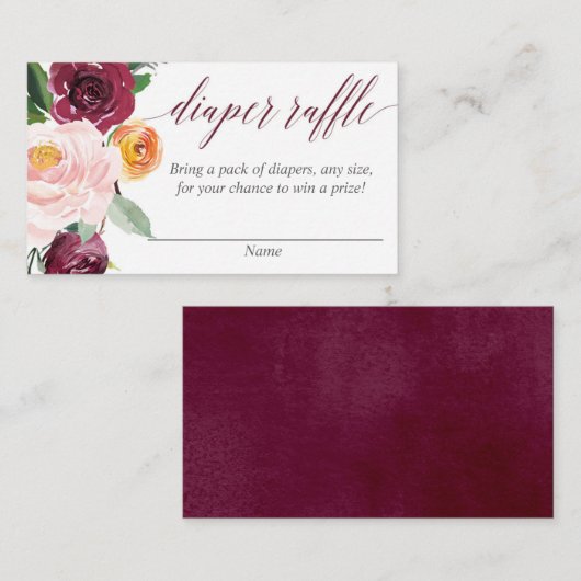 秋フローラ赤面ブルゴーニュおむつラッフルカード エンクロージャーカード (正面/裏面)