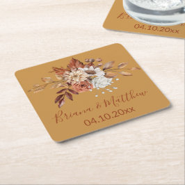 秋フローラ金ゴールドスクエア紙コースター スクエアペーパーコースター