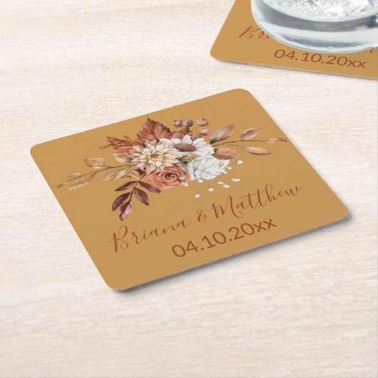 秋フローラ金ゴールドスクエア紙コースター スクエアペーパーコースター (アングル)