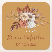 秋フローラ金ゴールドスクエア紙コースター スクエアペーパーコースター (正面)