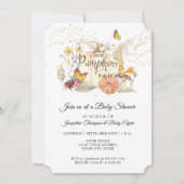 秋フローラ金ゴールドホワイトパンプキンセージ赤ちゃんシャワー 招待状 (正面)