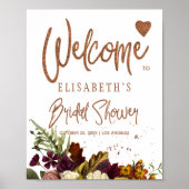 秋フローラ錆びブライダルシャワー歓迎サイン ポスター (正面)
