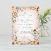 秋フローラ魅力妖精ピンクの女の子ベビーシャワー 招待状 (スタンド正面)