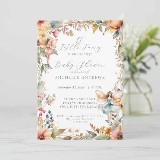 秋フローラ魅惑フェアリーデイジーガールベビーシャワー 招待状 (スタンド正面)