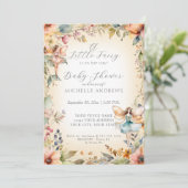 秋フローラ魅惑フェアリー金ゴールドガールベビーシャワー 招待状 (スタンド正面)