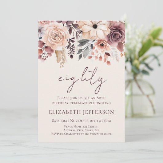 秋フローラ80番目の誕生日招待状 招待状 (スタンド正面)