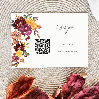 秋フローラBoId水彩開花結婚のQR 出欠カード