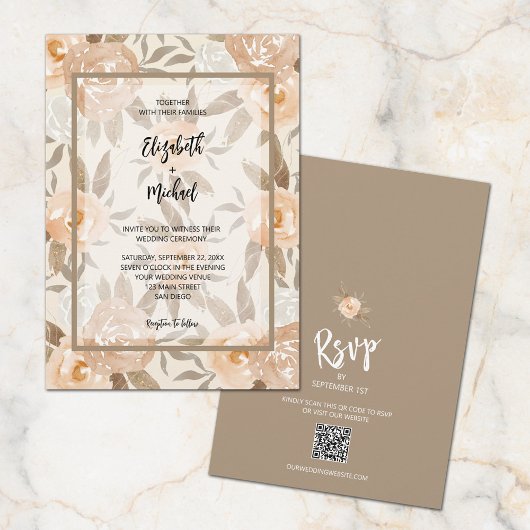 秋フローラQRコード結婚ズ 招待状