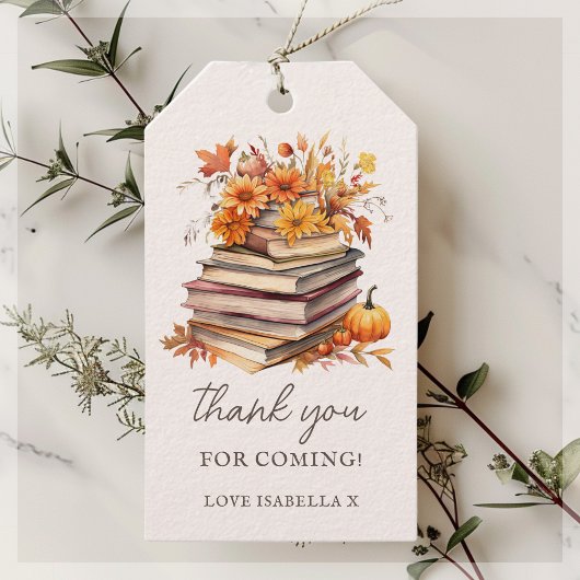 秋ブックをテーマにした | 赤ちゃんシャワーありがとう ギフトタグ
