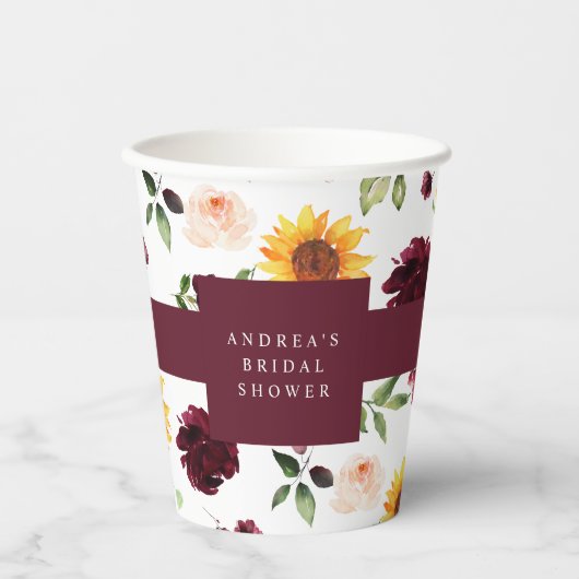 秋ブライダルシャワーひまわりの花とバラ 紙コップ (正面)