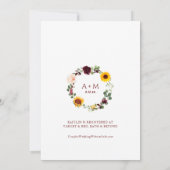 秋ブライダルシャワーひまわりバラブルガンディーレッドイン 招待状 (裏面)