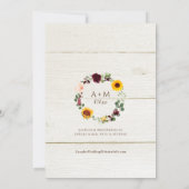 秋ブライダルシャワーひまわりバラブルガンディーレッド 招待状 (裏面)