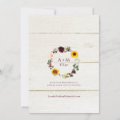 秋ブライダルシャワーひまわりバラブルガンディーレッド 招待状 (裏面)