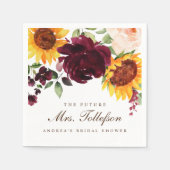 秋ブライダルシャワーひまわりバラブルガンディーワイン スタンダードカクテルナプキン (正面)
