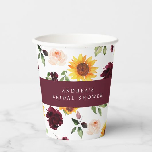 秋ブライダルシャワーひまわり花とバラフローラ 紙コップ (正面)
