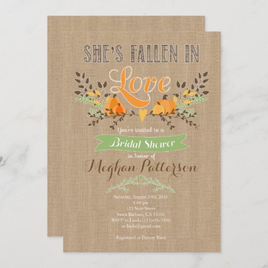 秋ブライダルシャワーへの招待とカボチャ 招待状 (正面/裏面)