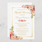 秋ブライダルシャワーオ素朴レンジフローラシック金ゴールド 招待状 (正面/裏面)