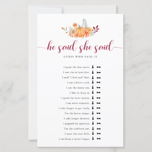 秋ブライダルシャワーカボチャ彼は彼女はゲームを言った (正面)