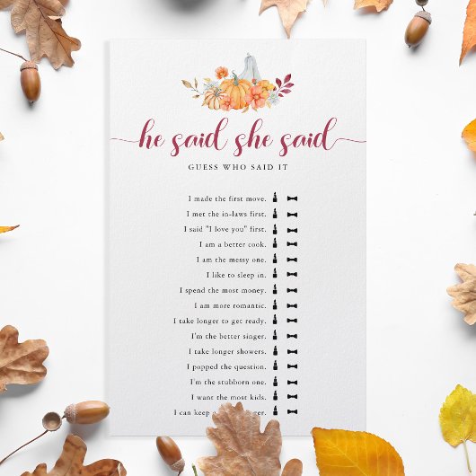 秋ブライダルシャワーカボチャ彼は彼女はゲームを言った チラシ