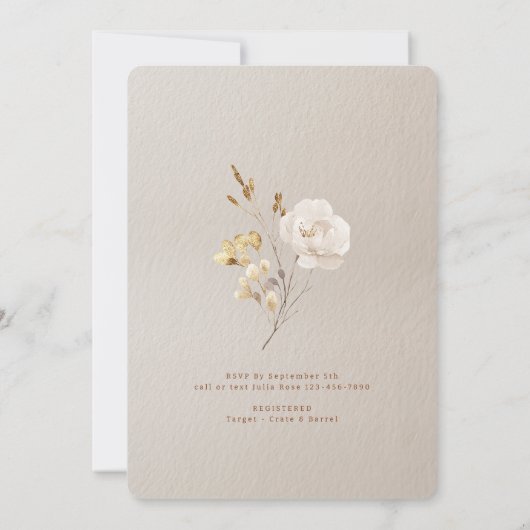 秋ブライダルシャワーガウン招待状with花模様 招待状 (裏面)