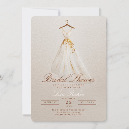 秋ブライダルシャワーガウン招待状with花模様 招待状 (正面)