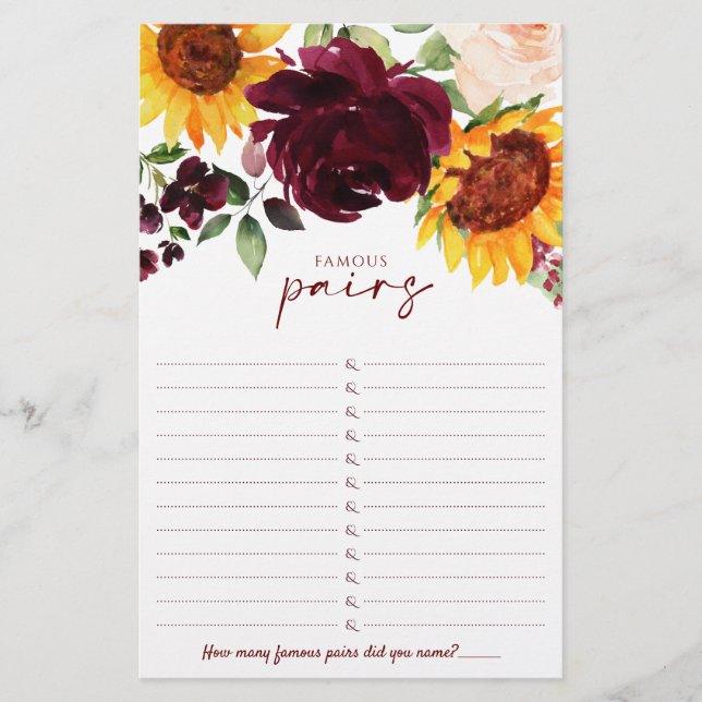 秋ブライダルシャワーゲーム有名なカップルひまわり花 (正面)