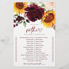 秋ブライダルシャワーゲーム花嫁ひまわり知り