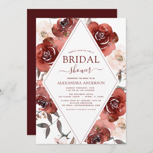 秋ブライダルシャワーバーントオレンジフローラ 招待状 (正面/裏面)