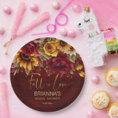 秋ブライダルシャワーブルゴーニュバラひまわり ペーパープレート (パーティー)