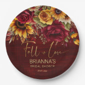 秋ブライダルシャワーブルゴーニュバラひまわり ペーパープレート (正面)