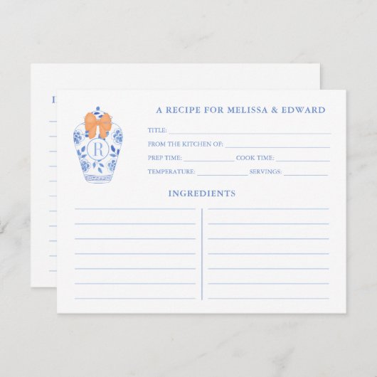 秋ブライダルシャワーモノグラムレシピカード 招待状 (正面/裏面)