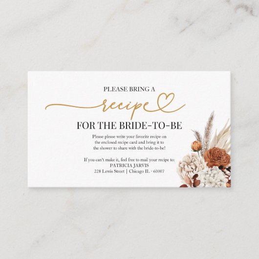 秋ブライダルシャワーレシピ要求Encl エンクロージャーカード (正面)