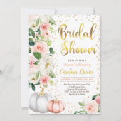 秋ブライダルシャワー招待赤面ピンクと金ゴールド 招待状 (正面)