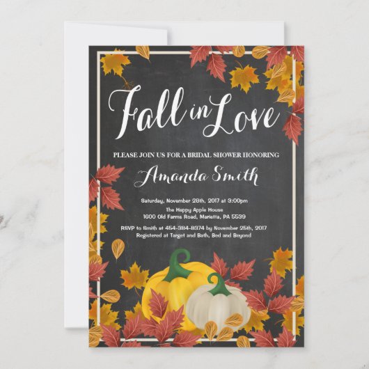 秋ブライダルシャワー招待Chalkboard 招待状 (正面)