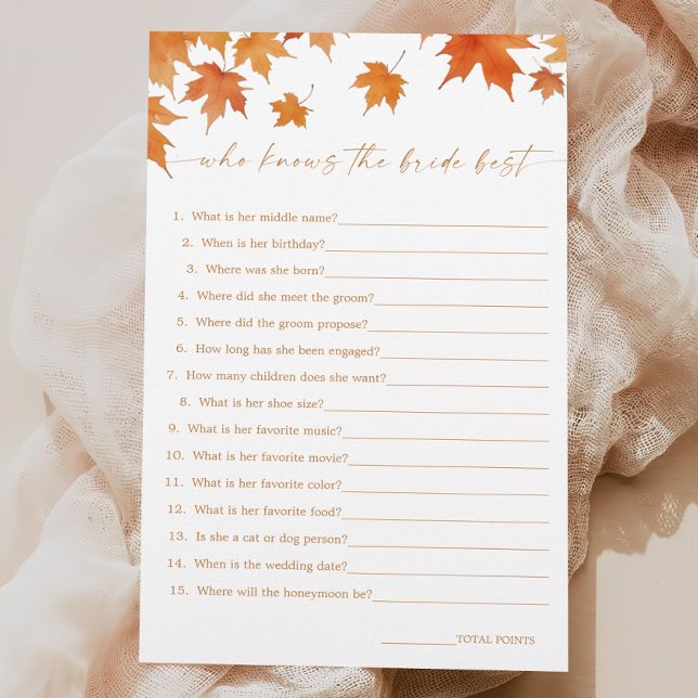 秋ブライダルシャワー新婦ゲームを知っ最高のた人 (クリエイターアップロード済み)