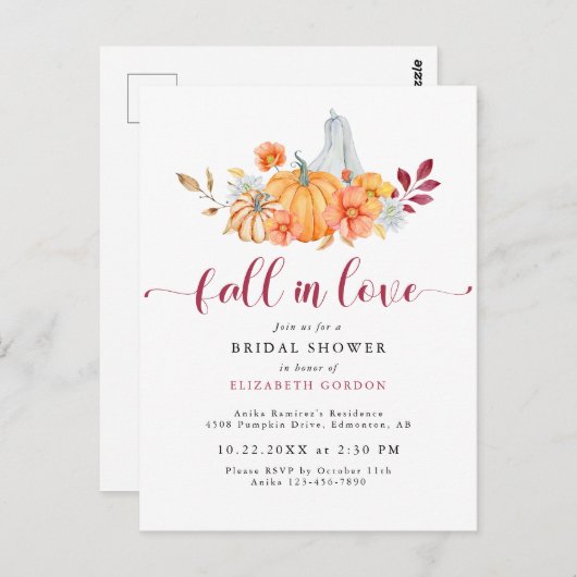 秋ブライダルシャワー秋カボチャ秋インラブ ポストカード (正面/裏面)