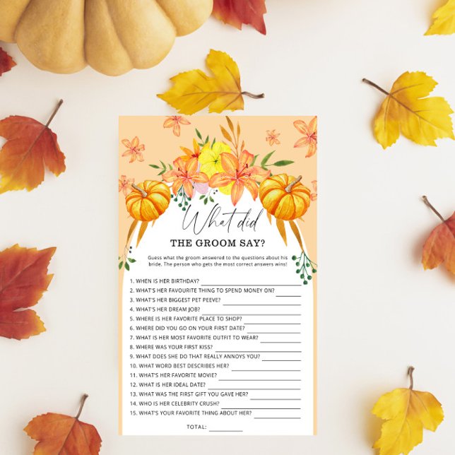 秋ブライダルシャワー – 新郎は何と言ったゲーム (クリエイターアップロード済み)