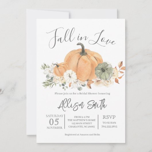 秋ブライダルシャワー、秋イン・ラブ招待状 招待状 (正面)
